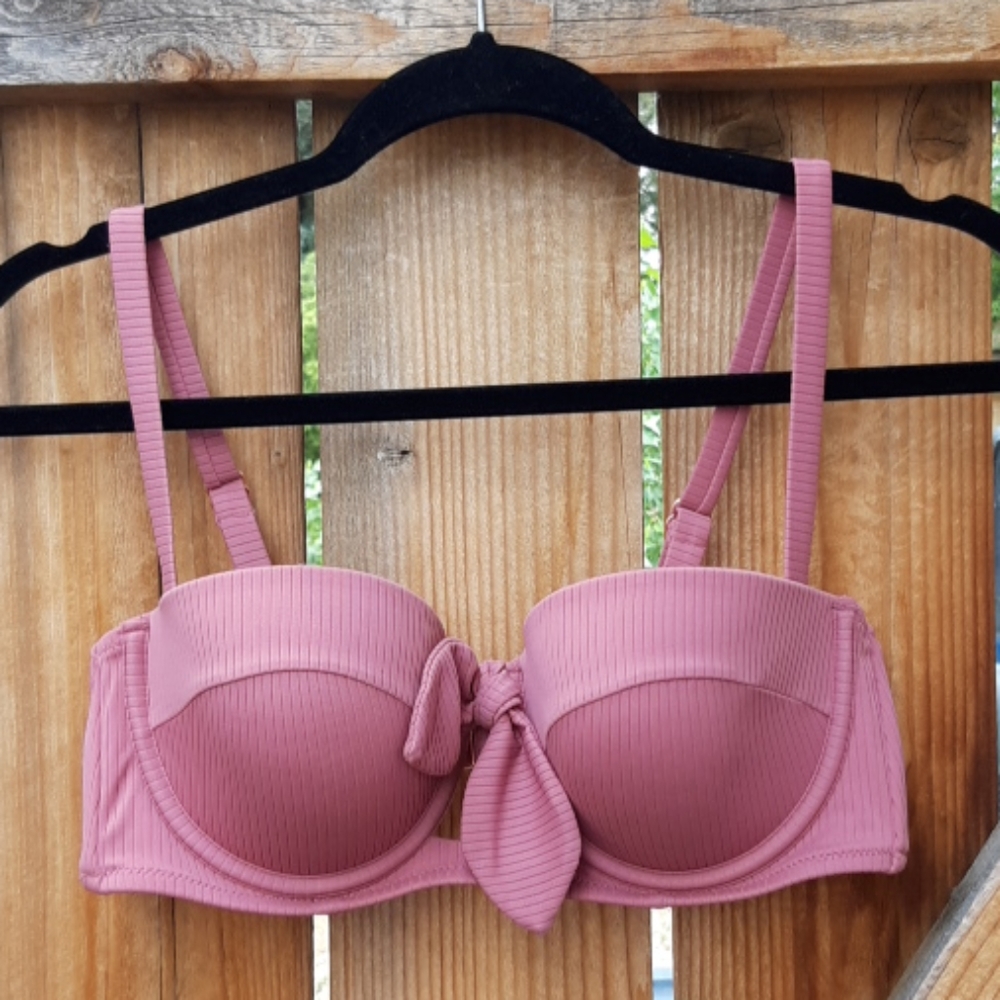 Shade & shore pink ribbed padded bikini top 36B